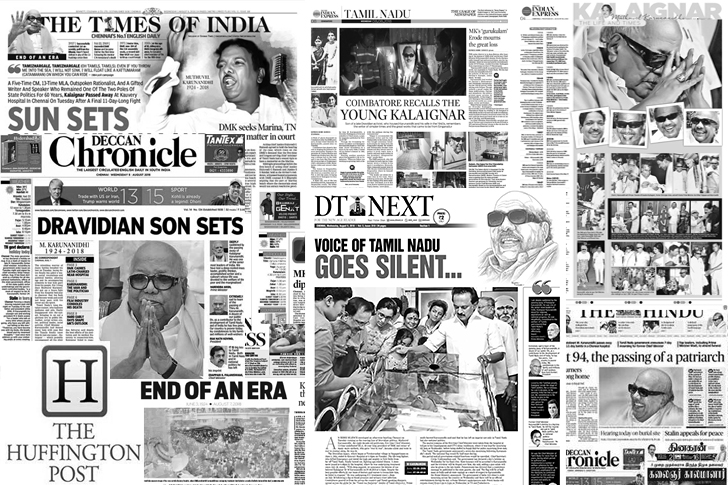 "1. M. Karunanidhi dies at 94, marking the end of an era in Dravidian politics 2. Dravidian politics era ends with the death of M. Karunanidhi at age 94 3. M. Karunanidhi passes away at 94, leaving a lasting legacy in Dravidian politics 4. Tamil Nadu mourns as Dravidian politics leader M. Karunanidhi dies at 94 5. The death of M. Karunanidhi at 94 signifies a significant shift in Dravidian politics 6. What impact did M. Karunanidhi's death have on Dravidian politics 7. How did M. Karunanidhi contribute to Dravidian politics in Tamil Nadu 8. What were the major milestones in M. Karunanidhi’s political career 9. How is M. Karunanidhi remembered following his death 10. Who is succeeding M. Karunanidhi"