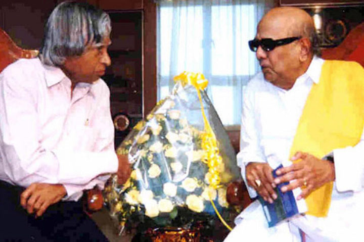 1. What was the relationship between A.P.J. Abdul Kalam and Kalaignar M.K. Karunanidhi 2. How did A.P.J. Abdul Kalam and Kalaignar M.K. Karunanidhi collaborate on educational initiatives 3. What were the major events involving A.P.J. Abdul Kalam and Kalaignar M.K. Karunanidhi 4. How did Kalaignar M.K. Karunanidhi support A.P.J. Abdul Kalam's scientific missions 5. What contributions did A.P.J. Abdul Kalam and Kalaignar M.K. Karunanidhi make to Tamil Nadu 6. How did A.P.J. Abdul Kalam’s visit to Tamil Nadu with Kalaignar M.K. Karunanidhi impact the state 7. What were the key areas of collaboration between A.P.J. Abdul Kalam and Kalaignar M.K. Karunanidhi 8. How did A.P.J. Abdul Kalam and Kalaignar M.K. Karunanidhi address technological and educational issues in Tamil Nadu 9. What are some notable speeches or statements made by A.P.J. Abdul Kalam and Kalaignar M.K. Karunanidhi together 10. How did A.P.J. Abdul Kalam and Kalaignar M.K. Karunanidhi contribute to national development projects