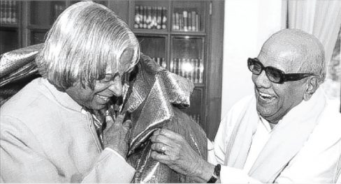1. What was the relationship between A. P. J. Abdul Kalam and Kalaignar M. Karunanidhi 2. How did A. P. J. Abdul Kalam and Kalaignar M. Karunanidhi collaborate on educational projects 3. What were the key interactions between A. P. J. Abdul Kalam and Kalaignar M. Karunanidhi 4. How did Kalaignar M. Karunanidhi support A. P. J. Abdul Kalam's initiatives in Tamil Nadu 5. What roles did A. P. J. Abdul Kalam and Kalaignar M. Karunanidhi play in promoting science and technology 6. How did A. P. J. Abdul Kalam and Kalaignar M. Karunanidhi contribute to Tamil Nadu’s development 7. What were the notable events involving A. P. J. Abdul Kalam and Kalaignar M. Karunanidhi 8. How did A. P. J. Abdul Kalam's presidency interact with Kalaignar M. Karunanidhi’s political activities 9. What impact did A. P. J. Abdul Kalam and Kalaignar M. Karunanidhi have on Tamil Nadu's educational policies 10. How did A. P. J. Abdul Kalam and Kalaignar M. Karunanidhi influence each other’s careers